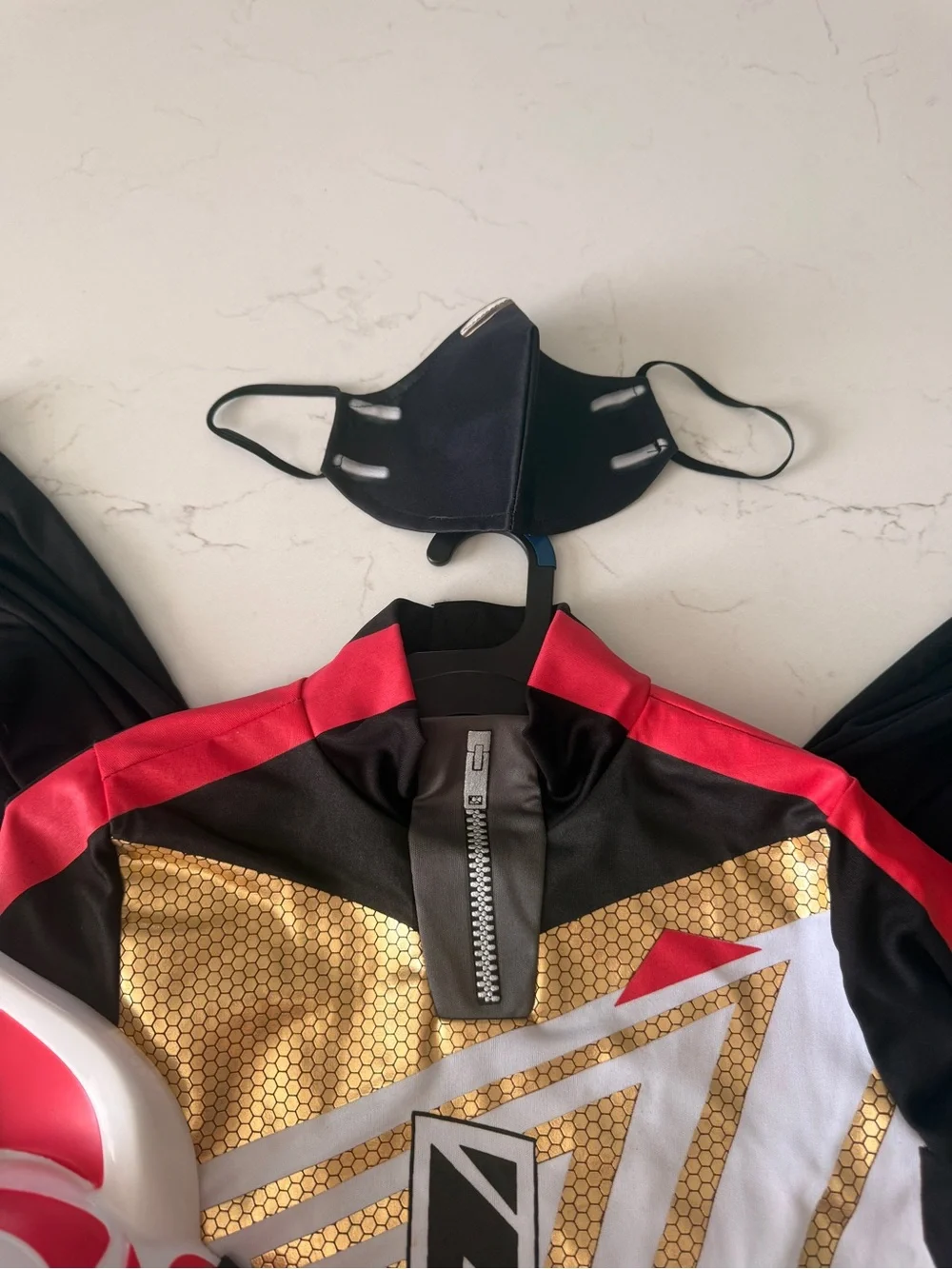 Kids White, Gold & Black Superhero Top with Fox Mask
